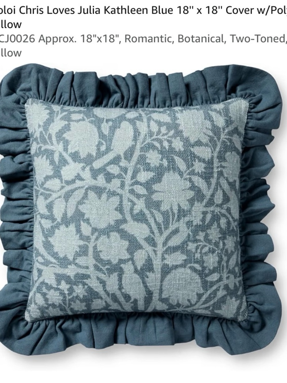Chris Loves Julia Two-Tone Blue Floral Ruffled Throw Pillow Cover - Home Accents